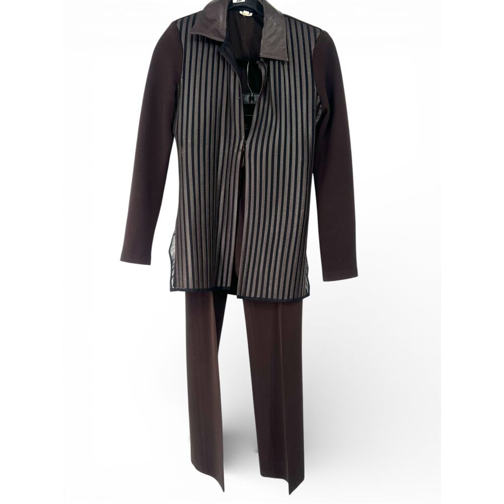 Vintage Cache 0 XS jacket Pant Set Blazer 29" inseam Straight Leg leather mesh